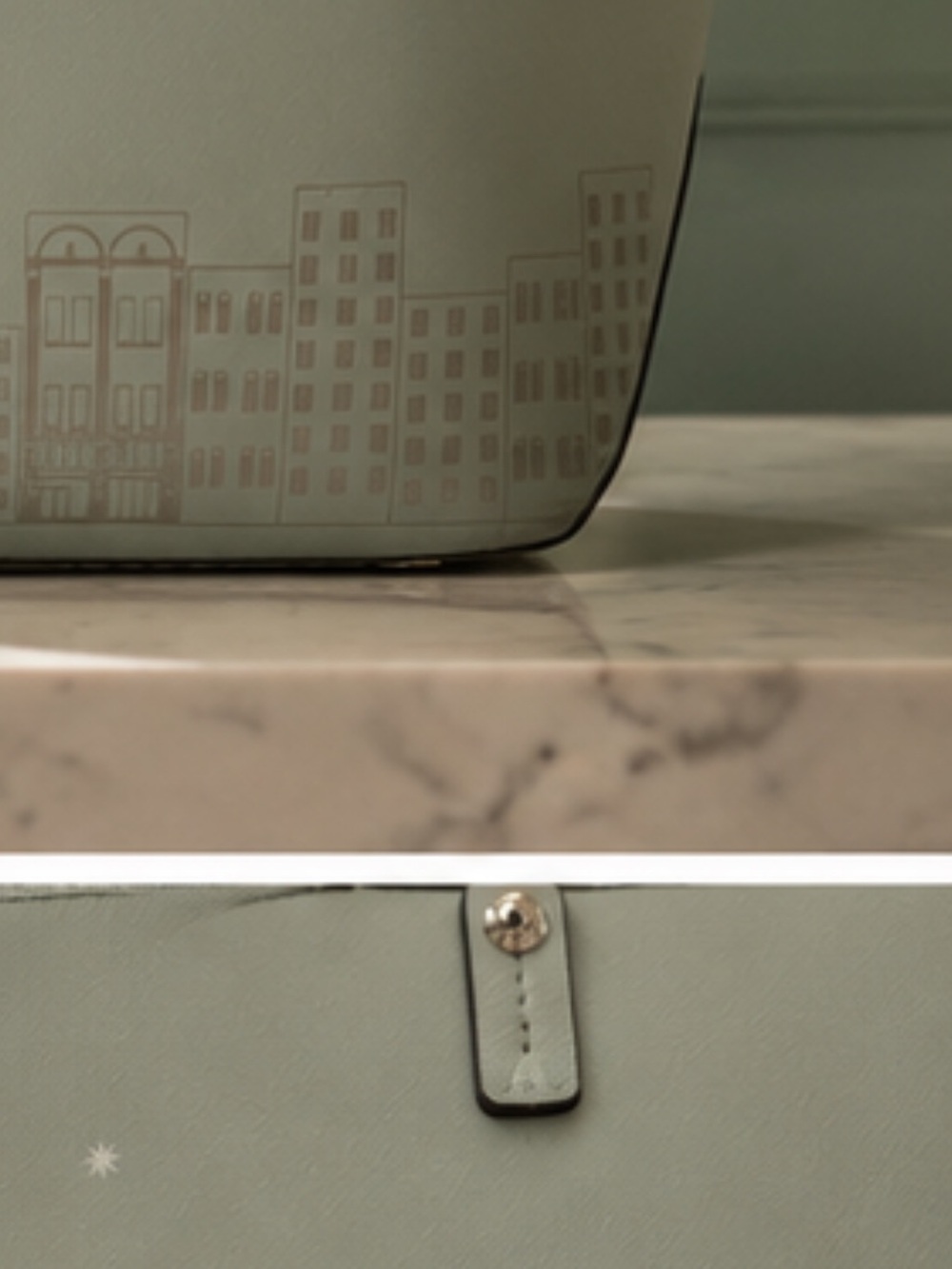 Henri Bendel EUC Sea Foam Sage West 57th NYC Skyline Tote; Rare Vaulted - Picture 8 of 12